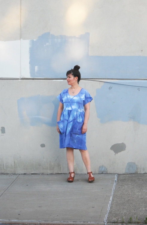 blue shibori dress with pockets