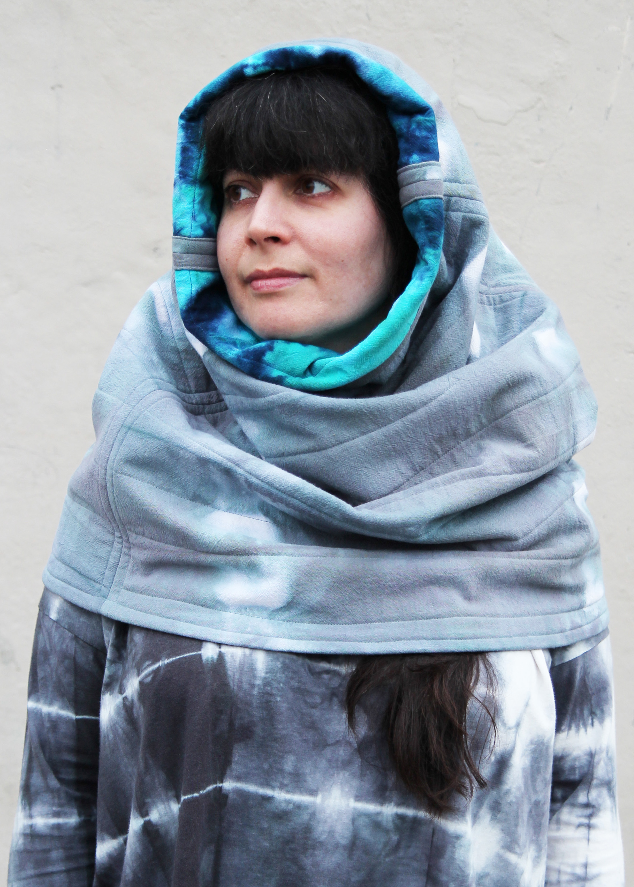 Woman wearing a quilted cowl